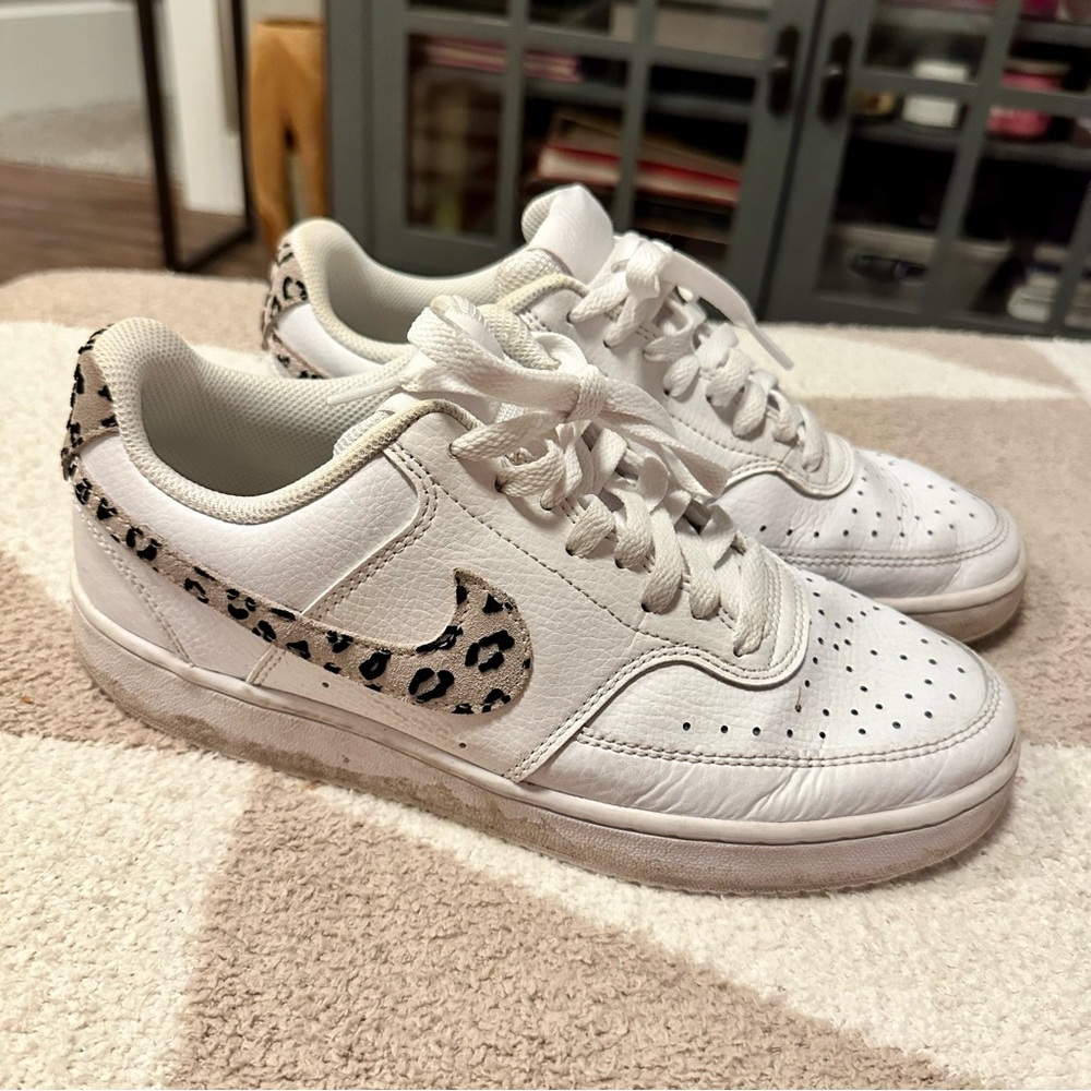 Women's Nike White and Leopard Print Sneakers